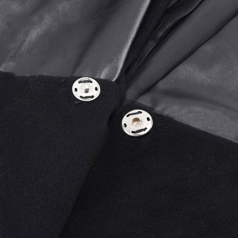 XUXI Leather Patchwork Slim Long Women Winter Jackets Coats Sleeved Knitted Wool Coat Chaqueta Mujer Female Overcoat LJ201202