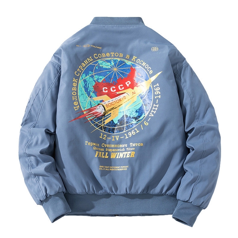 Winter Bomber Jacket Men Fashion Pilot Jacket Rocket Print Baseball Coat Casual Youth Streetwear Outerwear Mens Clothing 201218