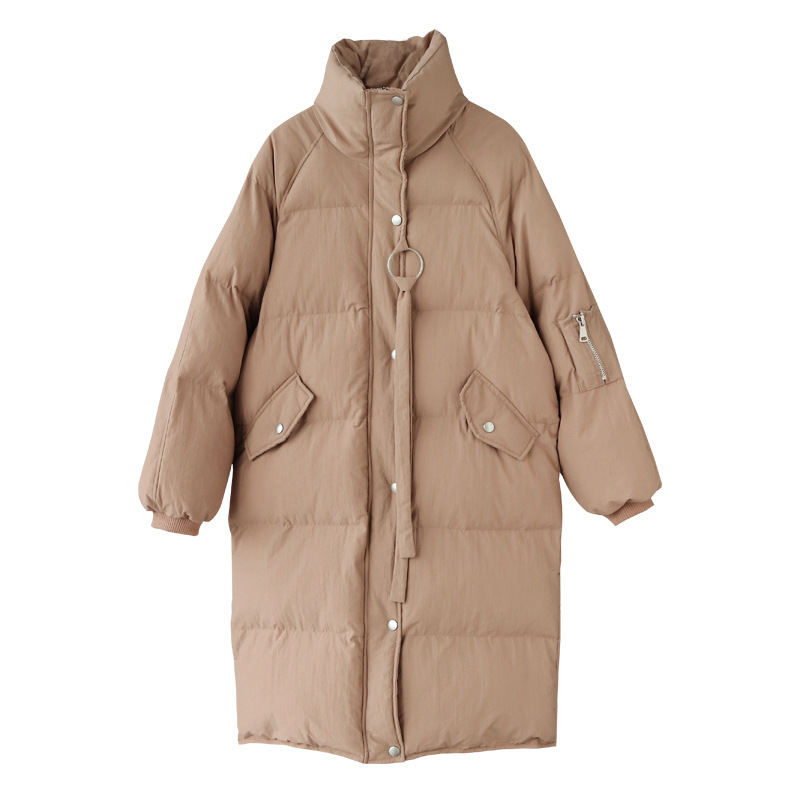 New Winter Jacket Long Padded Over-the-Knee Women Korean-Style Loose Down Cotton Coat Cotton-Padded Clothes 201217