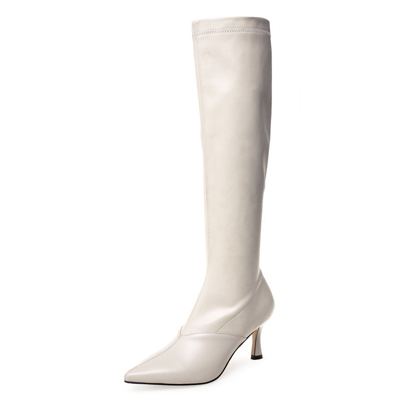ANNYMOLI Winter Knee High Boots Women Natural Genuine Leather Stiletto High Heel Boots Slim Stretch Zipper Shoes Female Size 39 201109