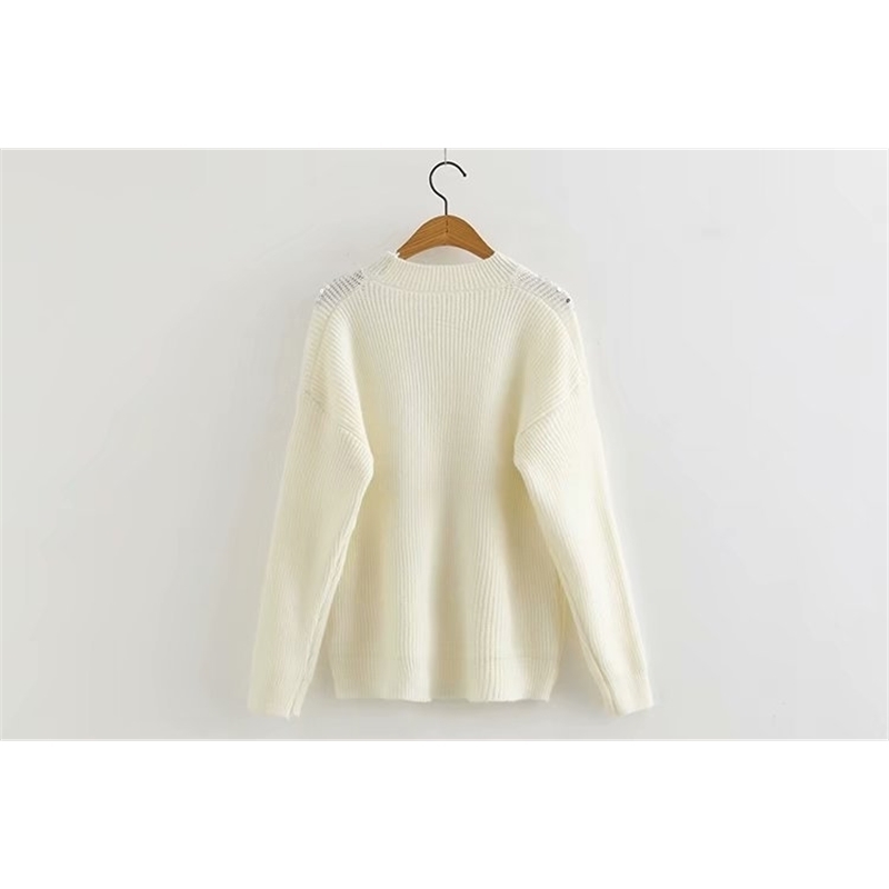 Sequined Sweater Women Knitting Pullover Sweater Autumn Winter Jumpers Solid Color Korean Style Women Clothes 201201