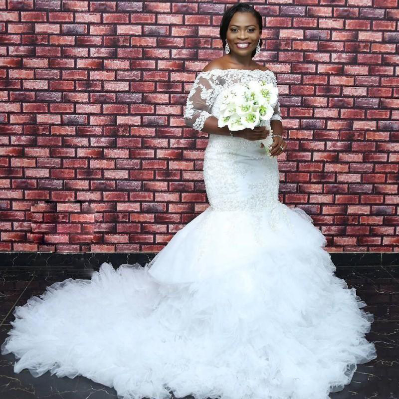 Africa 3/4 Long Sleeves Lace Mermaid Wedding Dresses 2021 with Appliques Fluffy Ruffles Tulle Plus Size Bridal Gowns vestidos de novia, White
Africa 3/4 Long Sleeves Lace Mermaid Wedding Dresses 2021 with Appliques Fluffy Ruffles Tulle Plus Size Bridal Gowns vestidos de novia, White