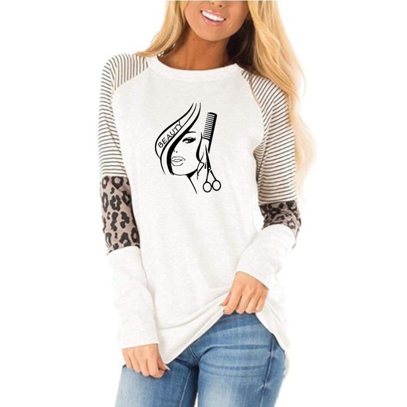 Hair Beauty Salon Barbershop Sexy Women T-Shirts Cotton Fashion Print T Shirt Long Sleeve Loose Fit Clothes Plus Size 201028