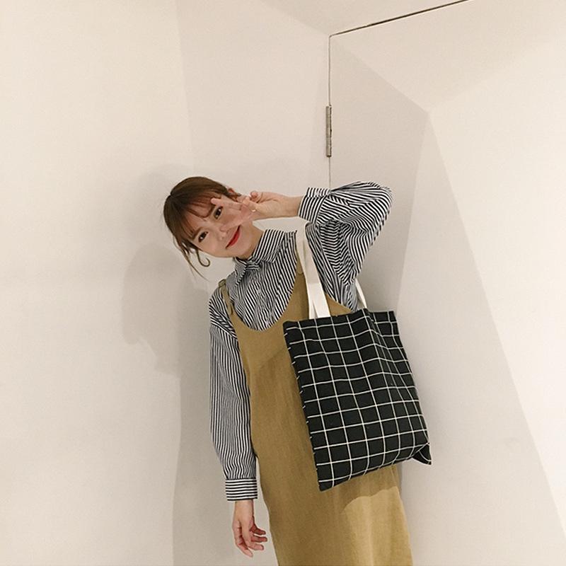 New Women Canvas Tote Bag Cotton Plaid Print Shopping Bags Foldable Female Handbag Reusable Eco Beach Shopper Bag, 03
New Women Canvas Tote Bag Cotton Plaid Print Shopping Bags Foldable Female Handbag Reusable Eco Beach Shopper Bag, 03