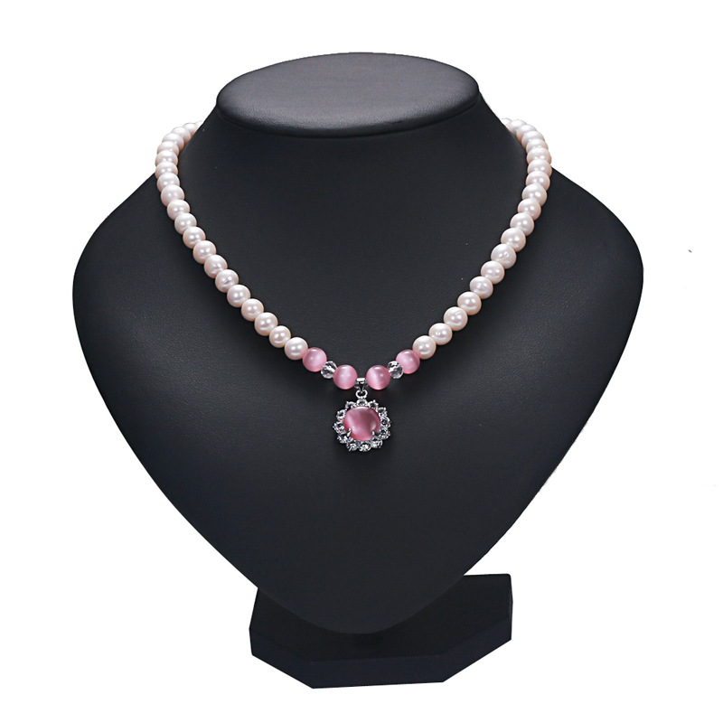 Classic Design 8MM White Fresh Water Pearl Necklace Heart Gemstone Jewelry for Women Gift