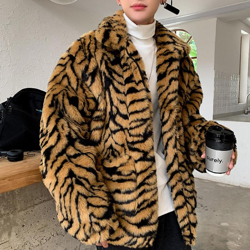 Fashion Men Jacket Designer Luxury Leopard Coat Jacket Winter Thick Fur Outwear Cardigan Casual Loose Warm Outwear Men Clothing