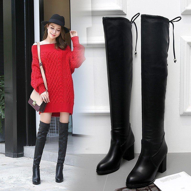 women's thick heel fashion boots, solid New high-heeled pointed boots, color over the knee Knights' boots in autumn1, Black
women's thick heel fashion boots, solid New high-heeled pointed boots, color over the knee Knights' boots in autumn1, Black