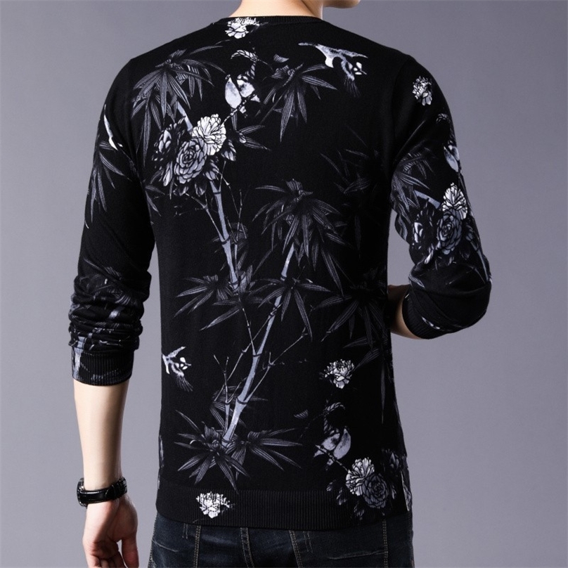 Black White Printed Sweater Erkek Kazak Mens Round Neck Pullover Sueter Hombre Slim Fit Pull Homme Mens Chompas Hombre 201224