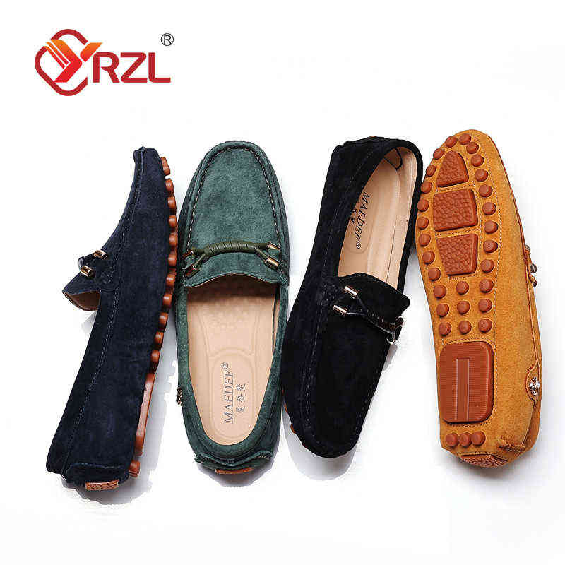 YRZL Loafers Men Big Size 48 Soft Driving High Quality Flats Genuine Leather Shoes Slip-on Suede for 220125