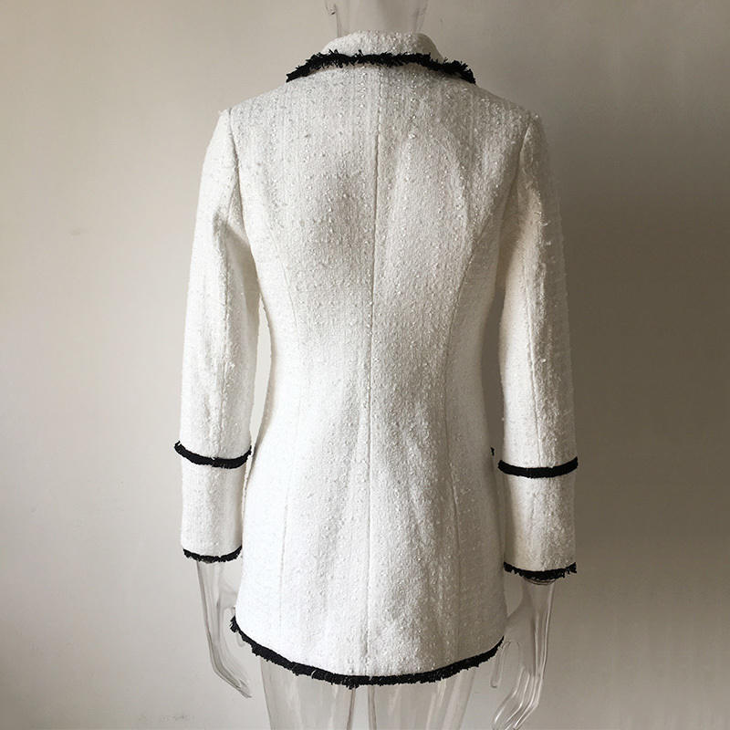 Plus Size XXXL Women High Street Long Jackets Runway Beading Double Breasted Solid Color White Slim Chic Blazers High Quality 201102