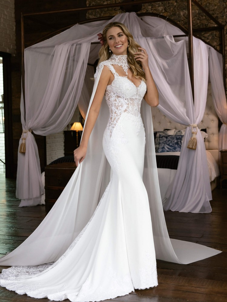 Sexy Backless Straps Mermaid Wedding Dresses With Cloak Wrap Watteau Train Appliques Lace Vintage Arabic Bridal Gowns High Collar Sheer