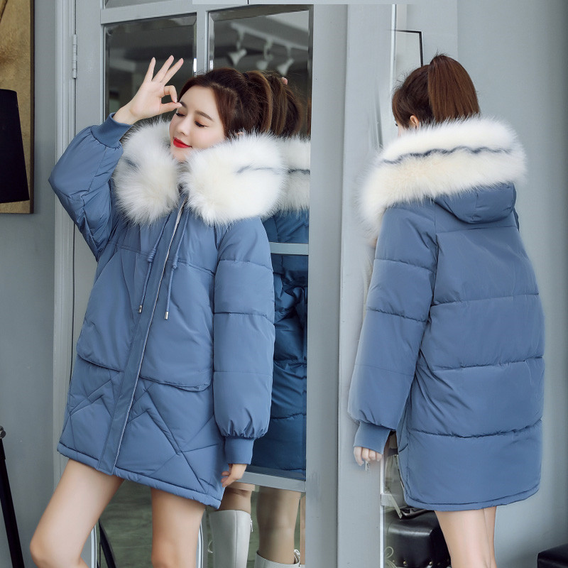 winter Medium length Hooded Women parka Solid zipper Long sleeve Thick Outwear Coat Jacket Fashion Cotton 200928