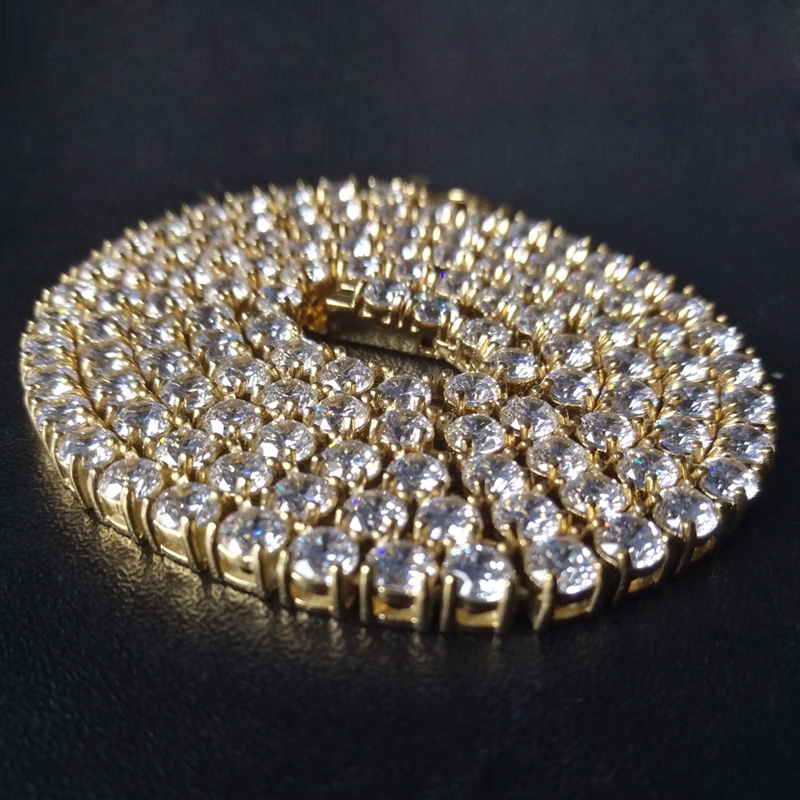 Mens Dia Gold Tennis Chain Hip Hop Iced Out Bling Chains Jewelry Men Stainless Steel Sier Necklace Free shipping Free shipping