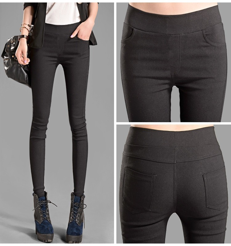 Women Autumn new high-waist pocket candy-colored pants trousers elastic thin skinny pants thin leg pants leggings S2855 201203