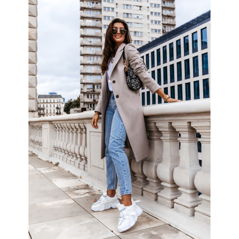 Diiwii Women's Long Woolen Coat Female Warm Windproof Elegant Office Robe Blended Wool Outdoor Blends 201215
