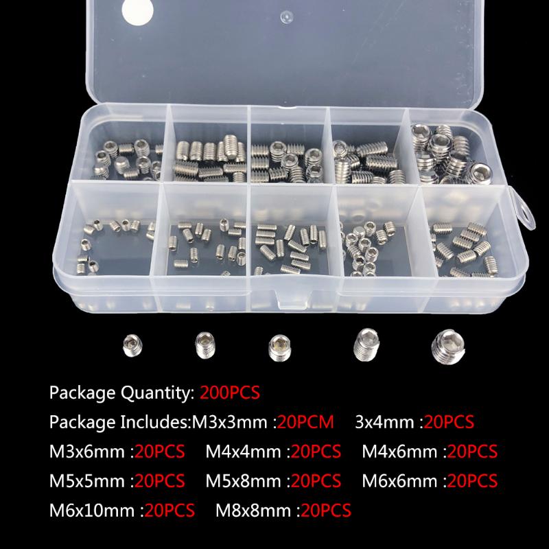200pcs Hex Hexagon Socket Screw Set Stainless Steel Flat Point Grub Screw Assortment Kit M3/M4/M5/M6M8 Headless Set
200pcs Hex Hexagon Socket Screw Set Stainless Steel Flat Point Grub Screw Assortment Kit M3/M4/M5/M6M8 Headless Set