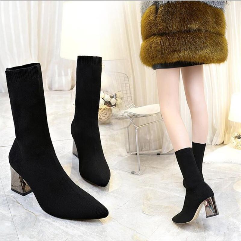Fashion Ankle Elastic Sock Boots Chunky High Heels Stretch Women Autumn Sexy Booties Pointed Toe Pump Zapatos De Mujer, Black no cotton
Fashion Ankle Elastic Sock Boots Chunky High Heels Stretch Women Autumn Sexy Booties Pointed Toe Pump Zapatos De Mujer, Black no cotton