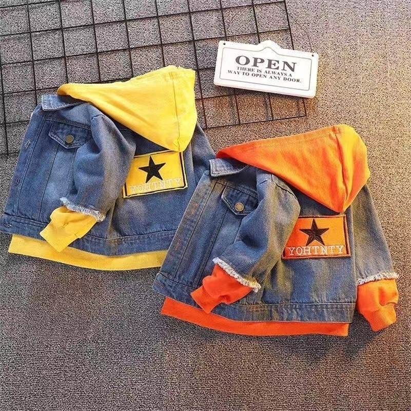 0-4 Years Toddler Jacket Girls Kids Fall Boys Patchwork Hoodies Coat Denim Long Sleeve Outerwear Children Windbreaker Boy LJ200828