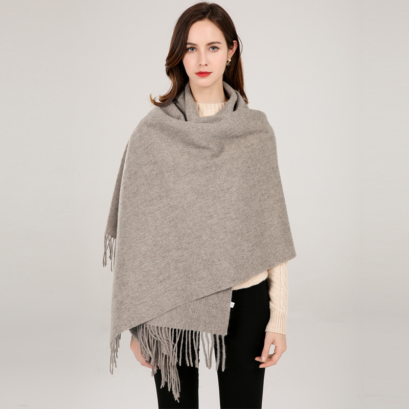 Women 100% Real Wool Shawl Red Scarf Winter Echarpe Large Pashmina Wraps Tassel Cashmere Foulard Solid Pure Wool Scarves Capes 201214