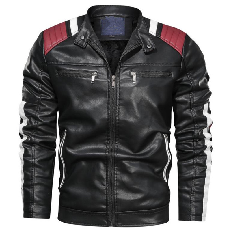 Men's Leather Jackets High Quality Stand Collar Jacket Leather Men Patchwork Motorcycle Winter Coat Mens Biker Jacket 201215