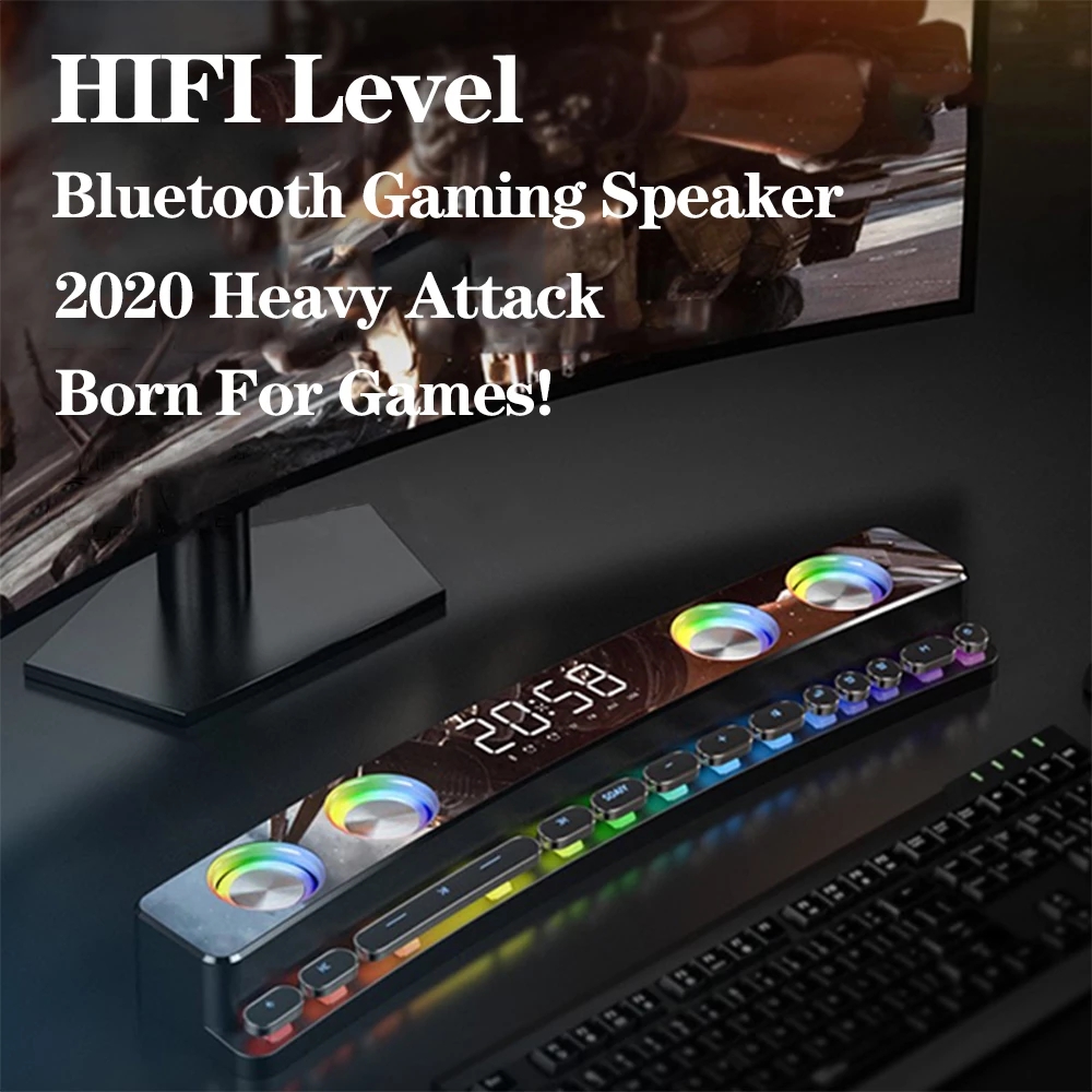3600mAh Bluetooth Wireless Game Speaker soundbar USB 3D Stereo Subwoofer AUX FM Home Clock Indoor Sound Bar Computer Loudspeaker S