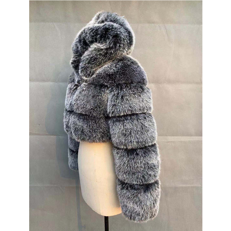 ZADORIN High Quality Furry Cropped Faux Fur Coats and Jackets Women Fluffy Top Coat with Hooded Winter Fur Jacket manteau femme 201214