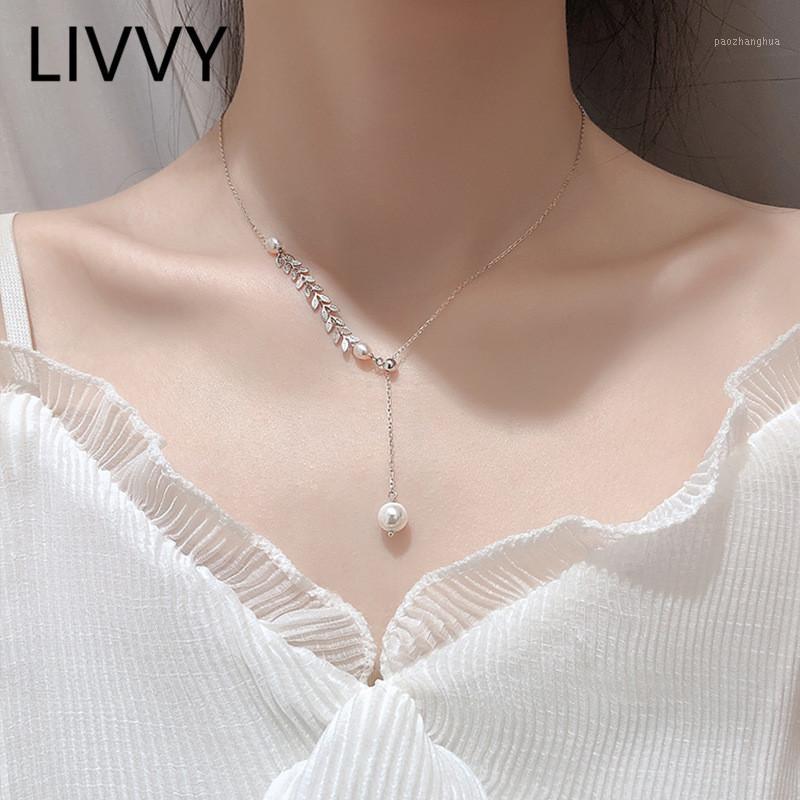 Pendant Necklaces LIVVY Silver Color Jewelry Leaf Pearl Necklace Korean Tassel Chain For Women & Girls Party Gift
Pendant Necklaces LIVVY Silver Color Jewelry Leaf Pearl Necklace Korean Tassel Chain For Women & Girls Party Gift