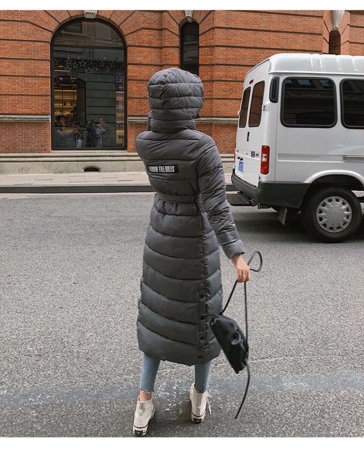 XIBUSANA Female Winter Jacket Hooded Down Padded Jacket Long Over The Knee Cotton Coats Belt Waist Slimming Parkas Outerwear 201017