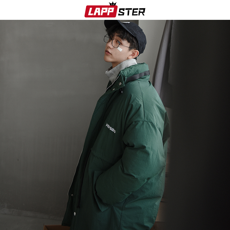LAPPSTER Winter Jacket Men Parkas Mens Harajuku Thick Long Coat Windbreaker Korean Fashions Embroidery Warm Bubble Jackets 201201