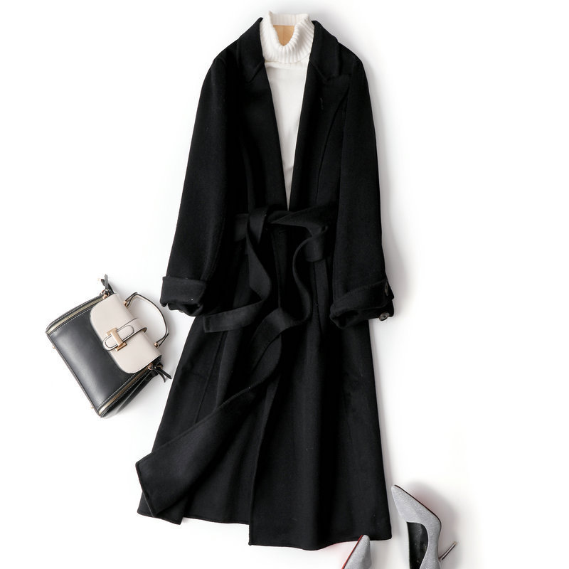 Mozuleva Double Sided Cashmere Coat Female Winter Korean Version Loose Long Wool Coat Coffee Color Strend 201112