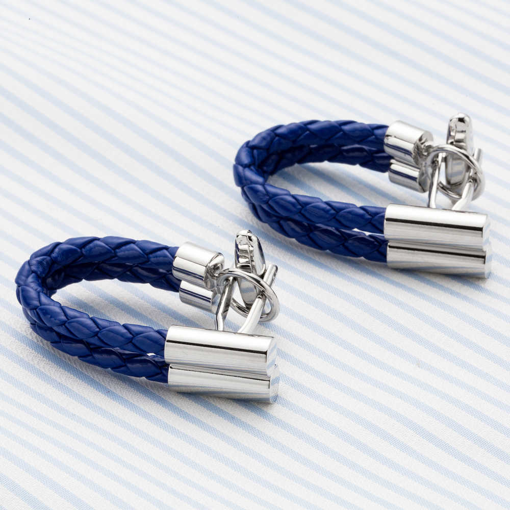 Blue Leather Chain Cufflinks Healthy Cuff Link Weaving Cuffs Button Gemelos Men Jewelry 5pairs Drop Shipping