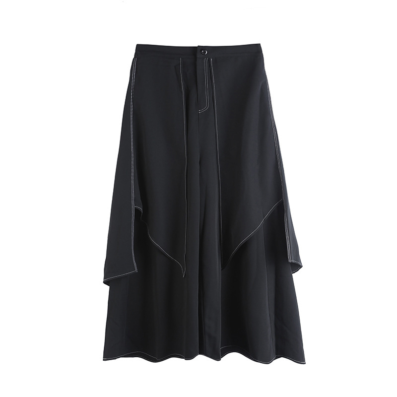 EAM High Waist Black Linen Split Joint Long Wide Leg Trousers Loose Fit Pants Women Fashion Spring Autumn 1DA613 201228