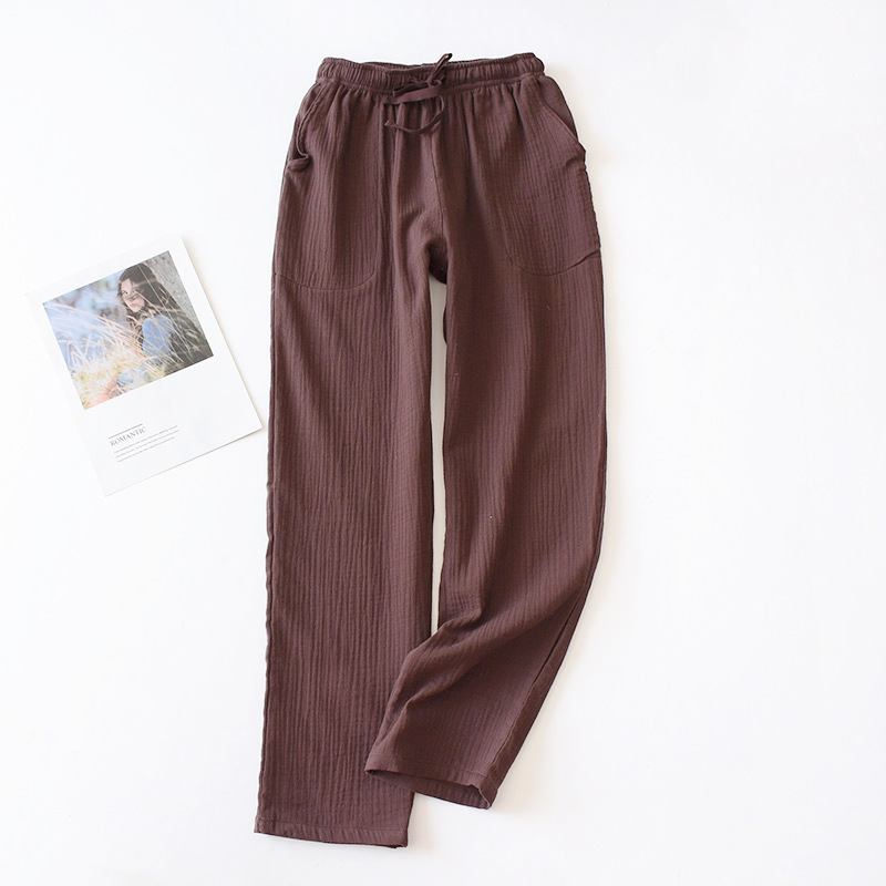 New Solid Color Couple Sleep Pants Crepe Cloth Loose Homewear Spring Summer Autumn Comfortable and Breathable Pantalon Pyjama T200429