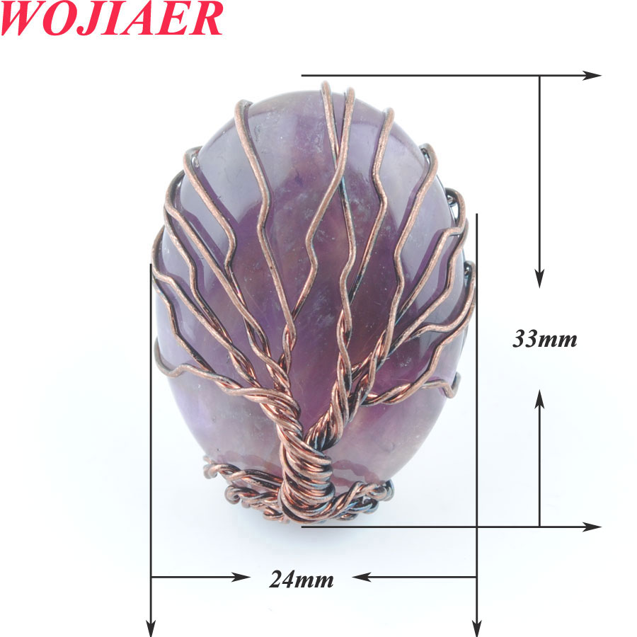 WOJIAER Antique Rings for Women Natural Stone Egg Shape Bead Vintage Wire Wrapped Tree of Life Adjustable Ring BO913