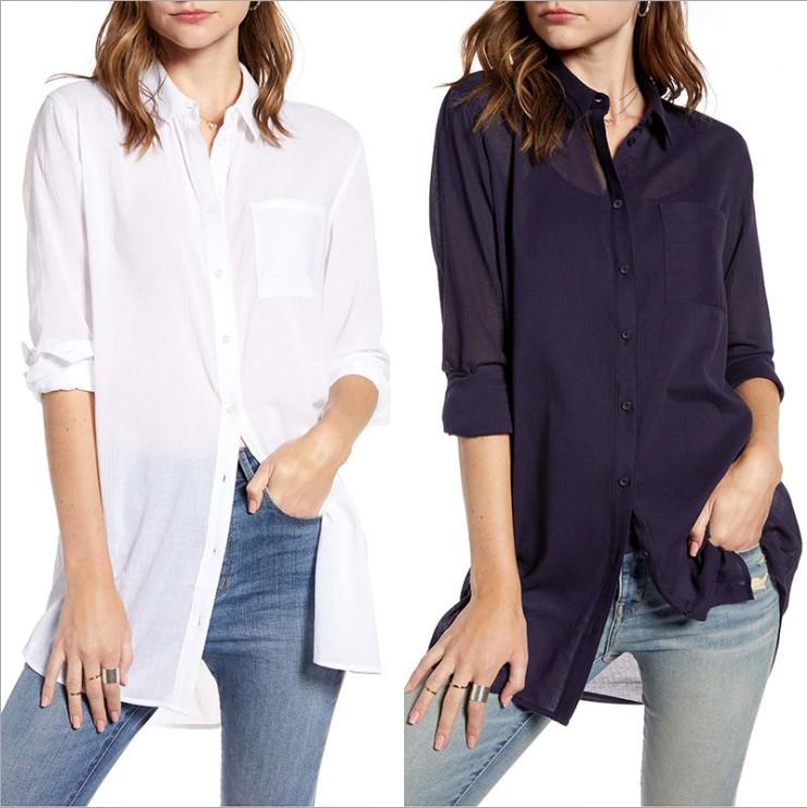 Women' Solid Blouse Casual Loose Long Sleeve Shirt Female Turn Down Collar Tunic Top Spring Summer Irregular Hem Ladies Blouse, White
Women' Solid Blouse Casual Loose Long Sleeve Shirt Female Turn Down Collar Tunic Top Spring Summer Irregular Hem Ladies Blouse, White