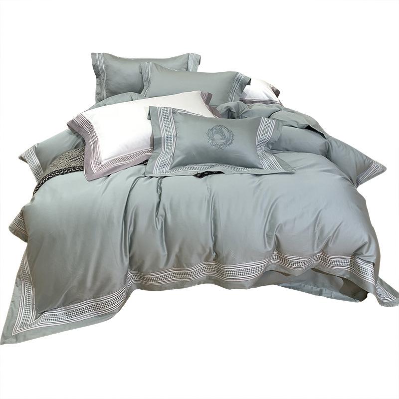Simple solid color embroidery four-piece bedding set 60s long-staple cotton luxury duvet cover, White
Simple solid color embroidery four-piece bedding set 60s long-staple cotton luxury duvet cover, White