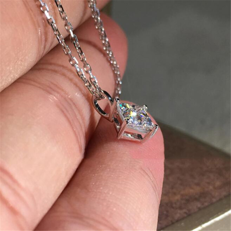 Sterg Sier Solitaire Pendant Necklace | Princess-Cut White Topaz CZ Dia
