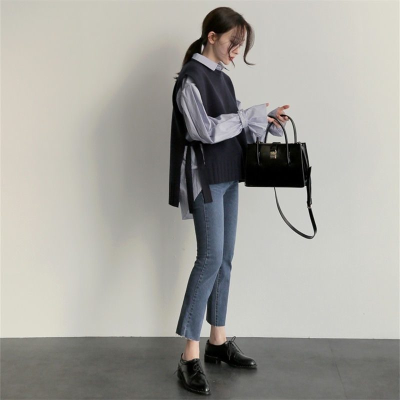 loose sleeveless sweater spring autumn Women vest sweaters knitting vest joker knitted vest wool oversize Girls Pullover 201031