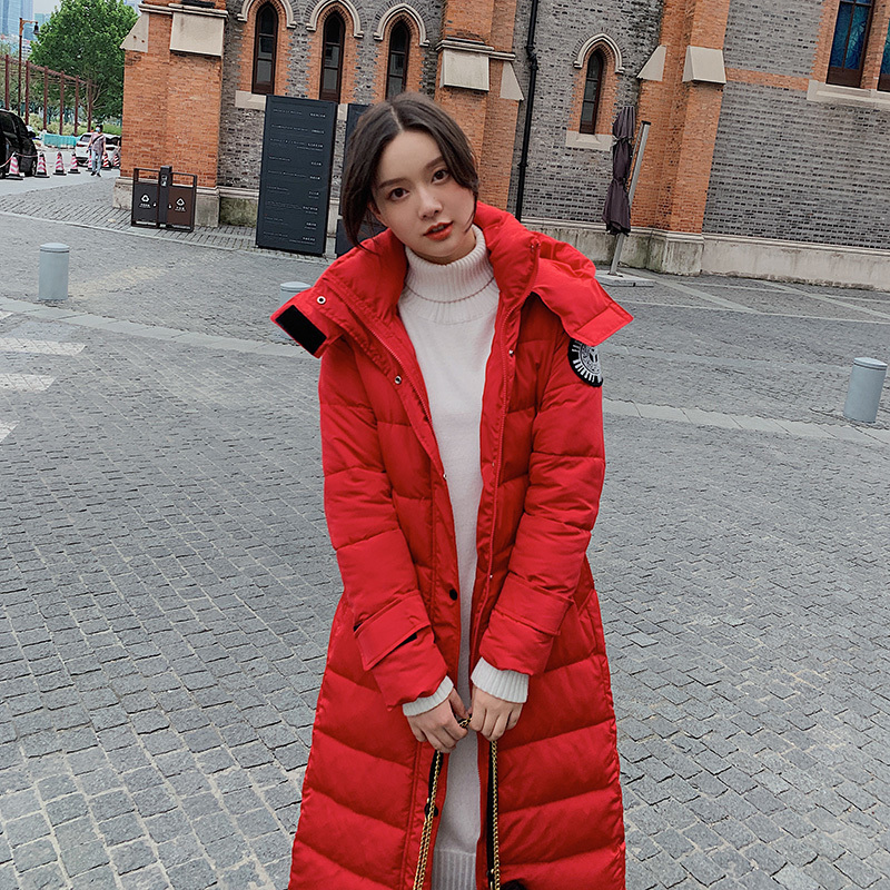 XIBUSANA Female Winter Jacket Hooded Down Padded Jacket Long Over The Knee Cotton Coats Belt Waist Slimming Parkas Outerwear 201017