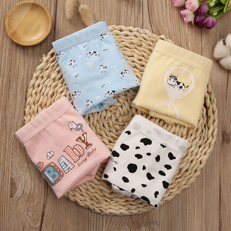 High Quality Children's Underwear Pants Cartoon Cow Print Panties Baby Girl Clothes Teen Underwear for 4 6 8 10 12 14Y Boxers Y0126