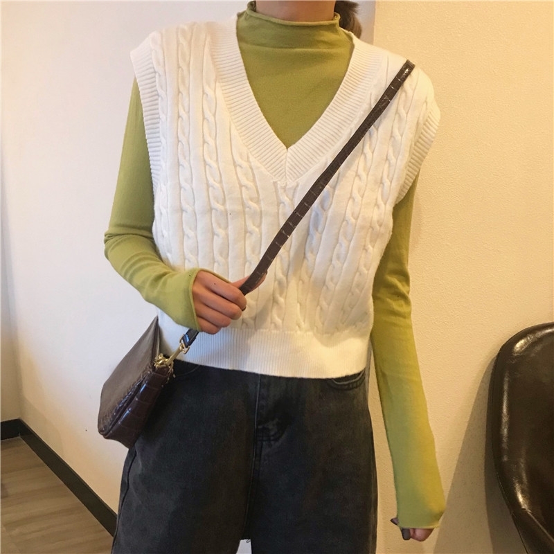 Women Sleeveless Pullover Autumn Korean Style Vintage V Neck Short Knitted Sweater Vest Waistcoat Sweaters Tank Tops T380 201204, Black
Women Sleeveless Pullover Autumn Korean Style Vintage V Neck Short Knitted Sweater Vest Waistcoat Sweaters Tank Tops T380 201204, Black