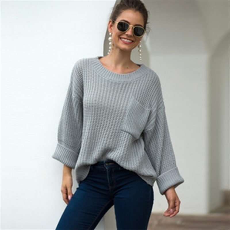 Women Sweaters Pullovers Autumn Winter Long Sleeve Pull Femme Solid Pullover Female Red 201031