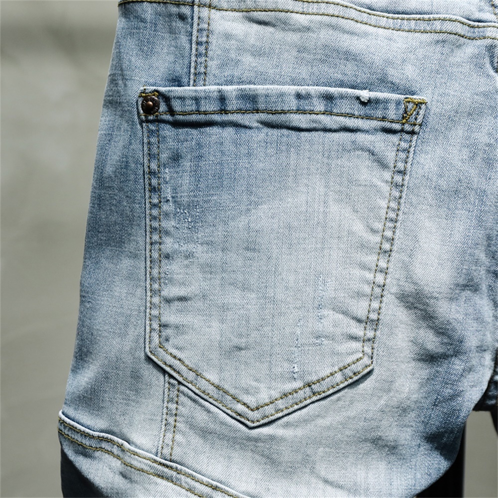 Triple Stitching Large Leather Label Soft Cotton Loose Scratch Trousers Holes Red Ears 201128