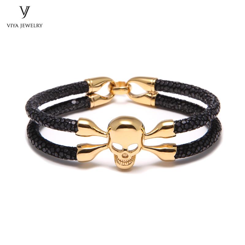 Luxury Black Stingray Skull Bracelet Handmade DIY Stingray Leather Bracelet For Men Bracelets Jewelry With Gift Box&Bag
Luxury Black Stingray Skull Bracelet Handmade DIY Stingray Leather Bracelet For Men Bracelets Jewelry With Gift Box&Bag