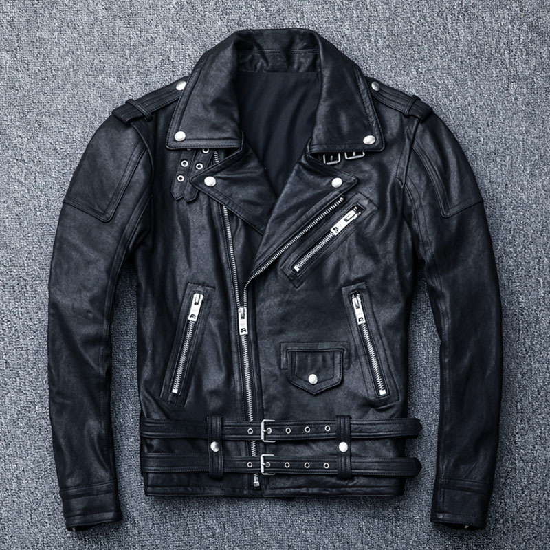 MAPLESTEED 100% Natural Sheepskin Tanned Leather Jacket Black Soft Men's Motocycle Jackets Motor Clothing Biker Coat Autumn M111 201128