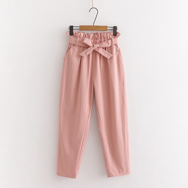 SURMIITRO Korean Style Ankle Harem Pants Women Spring Summer Black White Lace Up Female Pants High Waist Trousers Femme 201031