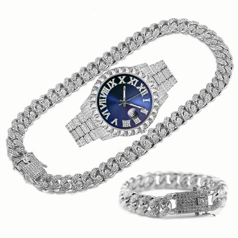 Wristwatches Luxury Gold Watch For Men Full Iced Out Bling Miami Cuban Link Chain Rhinestone Bracelet Necklace Jewelry Set Relogio, Slivery;brown
Wristwatches Luxury Gold Watch For Men Full Iced Out Bling Miami Cuban Link Chain Rhinestone Bracelet Necklace Jewelry Set Relogio, Slivery;brown