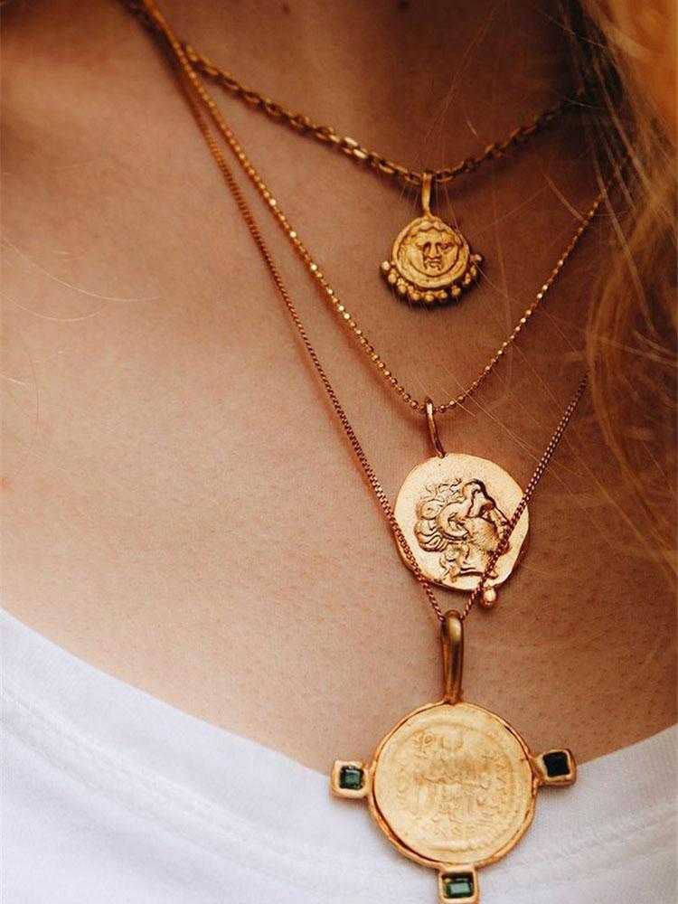3pcs/set Gold Color Big Portrait Round Pendant Necklace for Women Girl Coin Curved Multilayer Necklaces Collares 
3pcs/set Gold Color Big Portrait Round Pendant Necklace for Women Girl Coin Curved Multilayer Necklaces Collares