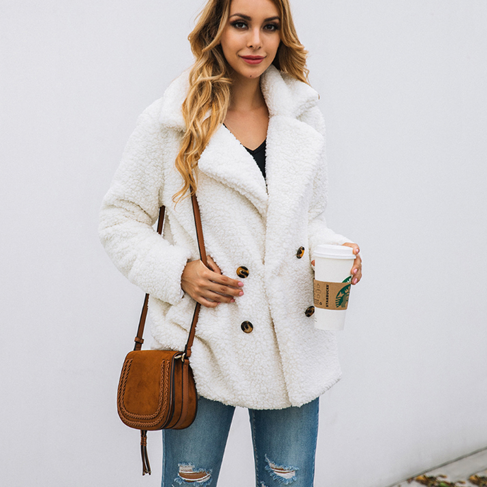 Casual Faux Fur Teddy Coat Autumn Winter Soft Women Jacket Coat Plus Size Female Warm Plush Thick Fleece Outerwear Ladies Coat 201019