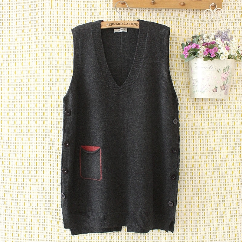 Buttons Knitted Vest Women Sleeveless Casual V-neck Plus Size Vests Red Blue Black KKFY4372 201102